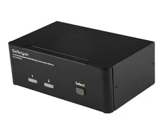 StarTech.com 2 prievadų dvigubas „DisplayPort“ USB KVM jungiklis su garsu ir USB 2.0 šakotuvu, 3840 x 2400 pikselių, 4K „Ultra HD“, 18 W, juodas