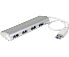 StarTech.com 4 prievadų USB šakotuvas, USB A į 4 USB-A prievadus, USB 5 Gbps, tvirtas dizainas, maitinamas per magistralę, nešiojamas nešiojamojo kompiuterio USB 3.0 šakotuvas, USB 3.2 Gen 1 (3.1 Gen 1) Type-A, USB 3.2 Gen 1 (3.1 Gen 1) Type-A, 5000 Mbit/s, sidabrinis, baltas, aliuminis, plastikas, maitinimas