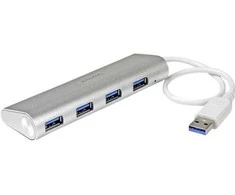StarTech.com 4 prievadų USB šakotuvas, USB A į 4 USB-A prievadus, USB 5 Gbps, tvirtas dizainas, maitinamas per magistralę, nešiojamas nešiojamojo kompiuterio USB 3.0 šakotuvas, USB 3.2 Gen 1 (3.1 Gen 1) Type-A, USB 3.2 Gen 1 (3.1 Gen 1) Type-A, 5000 Mbit/s, sidabrinis, baltas, aliuminis, plastikas, maitinimas