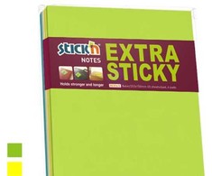 Stickn Notes Stick'N ekstra sticky 203x150mm 45 blade ass. 4blk/pak