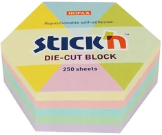 Stickn Notes sześciokąt, 61x70mm, mix 5 kol. pastelowych, 250kart. Stick''n 21826