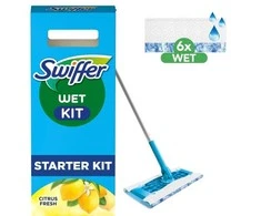 Swiffer drėgnų grindų šluosčių rinkinys 1 grindų šluostė + 6 drėgnos grindų servetėlės CITRUS FRESH