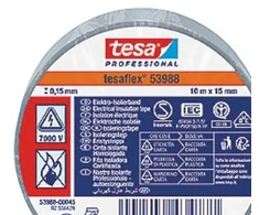 Tesa Izoliacinė juosta 10m x 15mm - Tesaflex 53988 pilka, VDE PVC, skirta izoliacijai ir kabelių ženklinimui