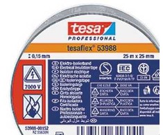Tesa izoliacinė juosta 25 m x 25 mm – Tesaflex 53988 pilka, VDE PVC, izoliavimo ir kabelių žymėjimo darbams