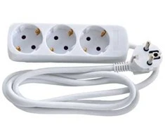 Thorkild Larsen E-line 3-jų lizdų kištukas 3G1.0 - H05VV-F, baltas, su Schuko jungtimi, 230V/16A, plastikinis laidas, 1,5 m