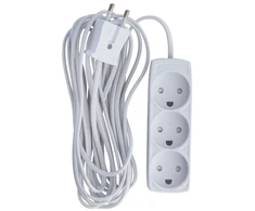 Thorkild Larsen E-LINE plastikinis ilgintuvas, 3 krypčių, C tipo (EU) lizdas, baltas