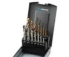 Thurmer Tools HSSE sriegiklis ir grąžtas drožlėms laužti M3-12 - Sriegiklis drožlėms laužti M3-12 su TiN grąžtu, 14 dalių rinkinyje