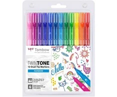 Tombow TwinTone, 12 vnt., Daugiaspalvis, Plonas/Apvalus galiukas, Apvalus, 0,3 mm, 0,8 mm