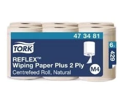 TORK Valymo popieriaus ritinėliai Reflex™ Advanced M4 2 sluoksnių natūralūs, 429 lapai, 6 ritinėliai (473481)