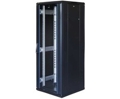 19" Komutacinė spinta TOTEN, System G, 32U, 600x600, stiklinės durys, perforuotos galins durys, iki 800kg, juoda/ G6.6632.9801 / 19-G6632GP