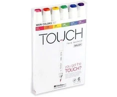 Touch Teptuko formos žymeklis, 6 vnt. pagrindinių spalvų, teptukas + vidutinio kampuotas galiukas