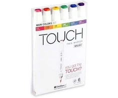 Touch Teptuko formos žymeklis, 6 vnt. pagrindinių spalvų, teptukas + vidutinio kampuotas galiukas