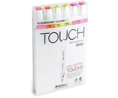 Touch Teptuko formos žymeklis, 6 vnt. fluorescencinių spalvų, teptukas + vidutinio kampuotas galiukas