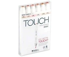 Touch Teptuko formos žymeklis, 6 vnt. odos spalvų, teptukas + vidutinio kampuotas galiukas - Puikiai tinka jaukiam spalvinimui