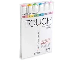 Touch Teptuko formos žymeklis, 6 vnt. pastelinių spalvų, teptukas + vidutinio kampuoto galiuko
