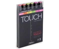 Touch Dvigubi žymekliai, 6 vnt. fluorescencinių spalvų, apvalūs ir kampuoti