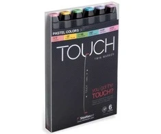 Touch dvigubi žymekliai, 6 vnt. pastelinių spalvų, apvalūs ir kampuoti