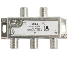 Triax SCS 4, Kabelių skirstytuvas, 75 O, 5 - 2400 MHz, Sidabrinis, Baltas, Kištukas/Kištukas, 11.5 dB