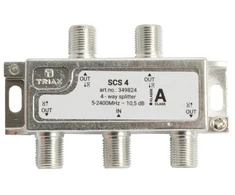 Triax SCS 4, Kabelių skirstytuvas, 75 O, 5 - 2400 MHz, Sidabrinis, Baltas, Kištukas/Kištukas, 11.5 dB