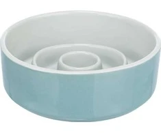 Trixie Slow Feeding, keraminis dubuo, šunims/katėms, pilka/mėlyna, 1,1 l/17 cm, sulėtina ėdimą