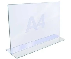 Plakatas Twinco TWIN AGENDA akrilinis stendas A4, T formos stovas, horizontalus, skaidrus akrilas
