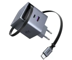 UGREEN X615 65W GaN greitasis įkroviklis 1x USB-A 1x USB-C 1x ištraukiamas USB-C kabelis 0,70 m