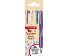 Uni-ball Signo Gel Ink Penne 4stk ( Met. Rožinė - Hvid - Met. Blå - Met. Violet)) UM-153 broad 1,0mm streg
