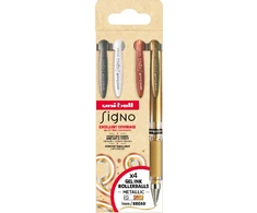 Uni-ball Signo Gel Ink Penne 4stk ( sølv, hvid, bronze, guld) UM-153 broad 1,0mm streg