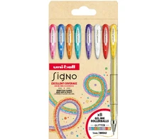 Uni Ball Signo geliniai rašikliai, 8 vnt. blizgučių spalvų, UMN-120 (blizgučių spalvos), 1,0 mm linija