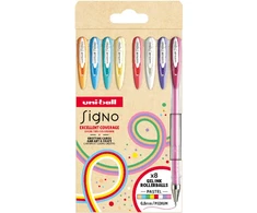 Uni Ball Signo gelio rašikliai, 8 vnt., pastelinių spalvų, UMN-120 (angeliškos spalvos), 0,8 mm linija