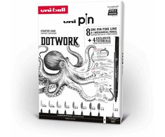 UNIBALL Uni Pin Dotwork Box - Gift box with exercises (contains 8x uni pin + 1 pencil 0.5 mm)