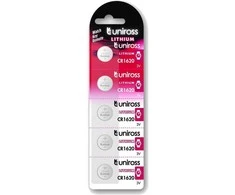 Uniross Batteries Uniross U5CR1620, Vienkartinė baterija, CR1620, Ličio, 3 V, 5 vnt., Sidabras