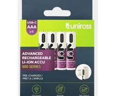 Uniross Batteries Uniross Mini AAA Rechargeable Batteries – 1.5V 400mAh – 4 Pack – USB-C Charging Cable Included