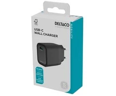 USB-C sieninis įkroviklis DELTACO, 1x USB-C PD, 20 W, juodas / USBC-AC151 / 1903150