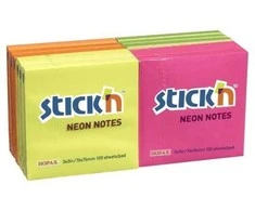 BNT Lipnūs lapeliai Stick´N 21332, 76x76mm, 12 blokelių po 100 lapelių, įvairių neoninių spalvų