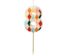 Party Deco PartyDeco gimtadienio žvakė Nr. 8, rombo formos, 55 cm, mišinio spalva 67363
