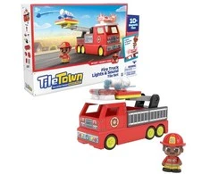 TileTown Tile Town - Fire Truck, Magnetic Building and Play Set with Light and Sound (90314)