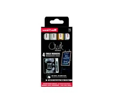 Uni - Chalk Marker PWE-5M, set of 4 markers - auksinis, sidabrinis &amp; 2 x baltas (401579)
