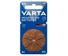 Varta 312, Vienkartinės baterijos, PR41, Cinko-oro, 1,45 V, 6 vnt., Hg (gyvsidabris)