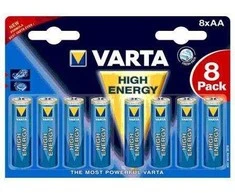 Varta 04906121418, Vienkartinės baterijos, AA, Šarminės, 1,5 V, 8 vnt., Mėlyna, Pilka