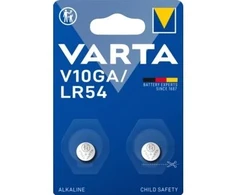 Varta V10GA, Vienkartinės baterijos, LR54, Šarminės, 1,5 V, 2 vnt., Mėlyna, Plienas