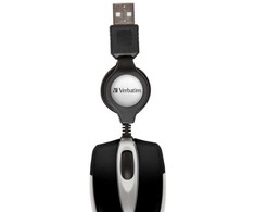 Verbatim Go Mini Optinė Travel Pelė - Juodas, Ambidextrous, Optinė, USB Type-A, 1000 DPI, Juodas