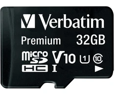 Verbatim Premium, 32 GB, Micro SDHC, 10 klasė, 10 MB/s, 10 MB/s, Juoda