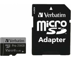 Verbatim Atminties kortelė Micro SD 256GB + adapter Pro U3 juodos spalvos 47045