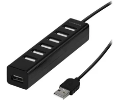Vivanco VVITHUB20USB7IN1OUT, USB 2.0 Type-A, USB 2.0 Type-A, Juoda, 0,1 m