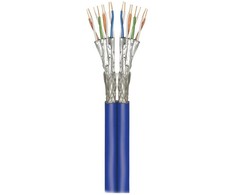 Wentronic Goobay Cat.7 neapdorotas kabelis A+ dvigubas tinklo kabelis, S/FTP (PiMF), mėlynas, 100 m - CU, AWG 22/1 (kietas), LSZH (91896)