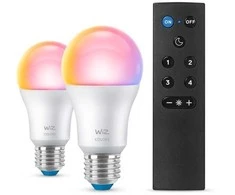 WiZ išmanioji lempa, E27, RGBW – visų spalvų ir atspalvių baltos šviesos, Wi-Fi, 806 lm, 2 pakuotės ir WiZ Remote