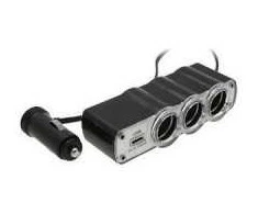 Automobilinis cigarečių lizdo šakotuvas, 3 lizdai, 1 USB, 12V
