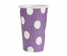 Popieriniai puodeliai levandų su baltais taškeliais, 6vnt., 270ml