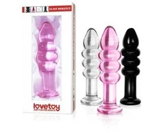 Lovetoy Rožinė stiklinis korek analny 3 pierścieniami 14 cm
